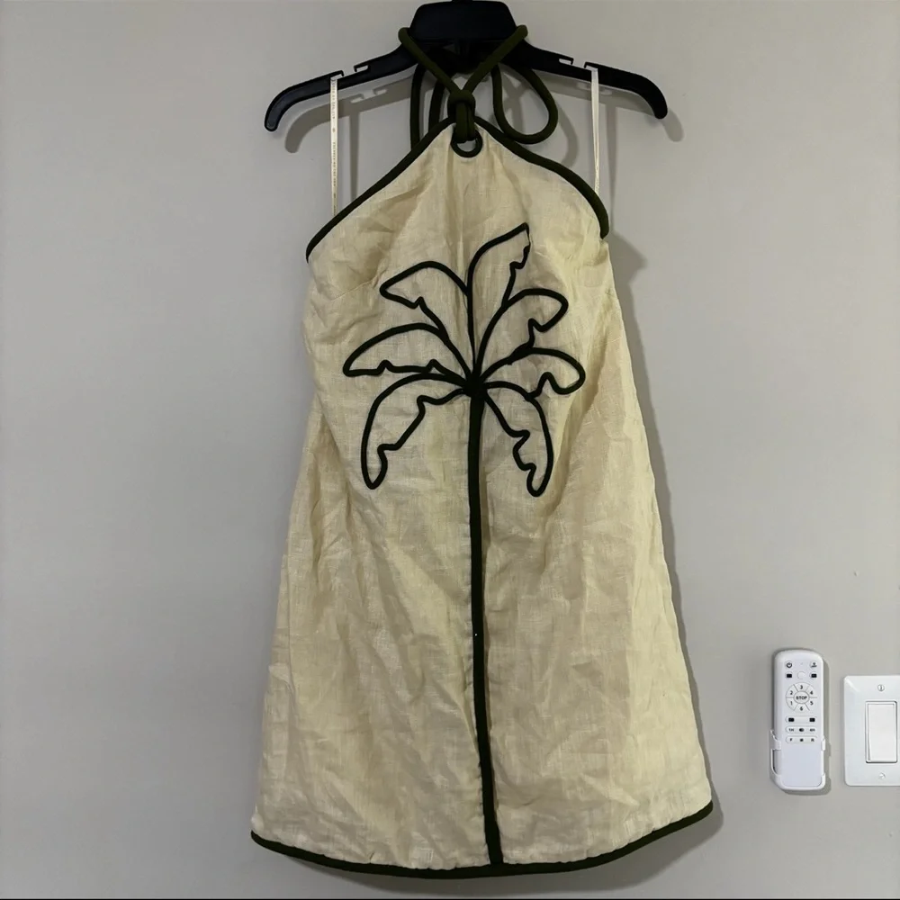 Farm Rio Sand Coconut Embroidery Halter Neck Mini Dress Size M - Picture 3 of 8